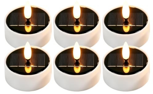 GBKDQQ Juego de 6 velas solares LED para exteriores, resistentes al agua, velas LED de color blanco cálido, funcionan con pilas, sin llama, luces LED para exteriores, farolillos, jardín, camping