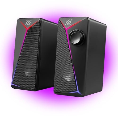 Defender J5 PC Lautsprecher 2.0 – Stereo Computer Speaker mit LED Beleuchtung, 6W RMS Desktop Lautsprecher, USB Powered, 3,5-mm-Klinkenstecker, für PC, Laptop, Gaming Setup und Home Office
