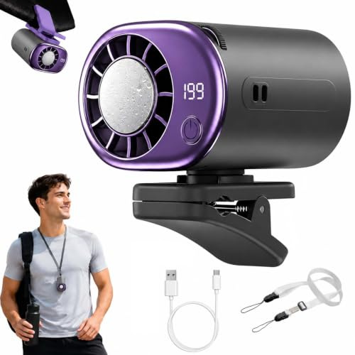 Car Clip on Air Conditioner Fan, Car Air Conditioner with LED Display, Portable Mini Cars Fans That Blow Cold Air, USB Rechargeable 360° Rotation Adjustable 199 Speeds for Dogs Visor Office Beach