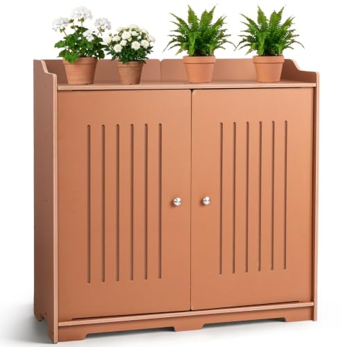 BreezTerra Gartenschrank mit Pflanztisch, Gartenschrank wetterfest Outdoor, 97 x 39 x 95 cm, Hochwertiges PVC-Material, Leicht zu pflegen und zu reinigen, braun