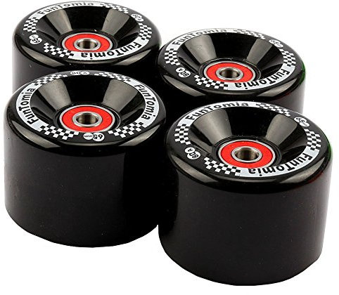 FunTomia 4 Stück Longboard/Skateboard/Mini-Board Rollen (Big Wheels) in 65x45mm 80A inkl. ABEC-9 Kugellager und Metall Spacer 80A Rollenhärte (schwarz)