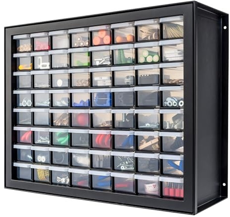 IRIS USA Small Parts Storage Cabinet, Made in USA, 64-Drawer Organizer for Hardware, Screws, Nuts & Bolts, Electronics, Beads, Craft Supplies, Building Bricks, Teacher Toolbox Storage – Black