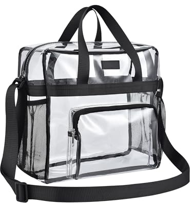 Bagenius Clear Tote Bag Stadium Approved, 12x5.5x12 Game Day Clear Satchel Bag with ‌Non-detachable Reinforced Shoulder Strap for Concert Work and Sports, Black