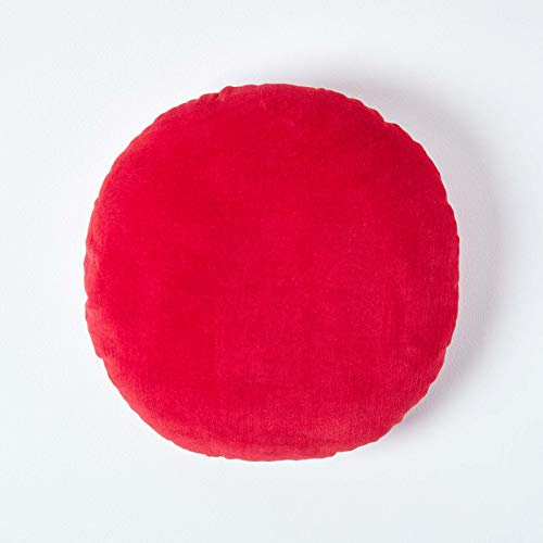 Homescapes Samt rundes Kissen 40 cm in Rot aus 100% Baumwollsamt – ideal als kleines Sitzkissen, Bodenkissen, Sitzerhöhung, Sofakissen oder Auto Sitzkissen mit Kissenfüllung, Rubin Rot