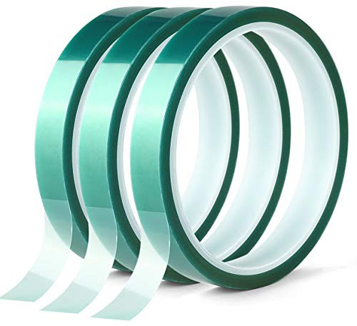 3 rollos de cinta de poliéster de alta temperatura, cinta PET con adhesivo de silicona, ideal para pintura, recubrimiento en polvo, anodización, placas de circuito, impresora 3D (13mm x 25 m)