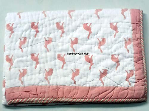 Trapunta trapuntata in cotone patchwork reversibile, coperta per bambini e bambini, coperta per bambini – multi animale unisex regalo indiano decorativo super morbida e calda coperta per divano e