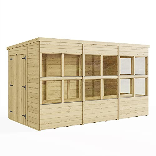 BillyOh 12x6 Pressure Treated Pent Potting Shed and Wooden Greenhouse Combo with Shelving, Shatterproof Glazing & Weatherproof Roof Felt for Garden Storage Shed & Plant Growing Green House for Garden