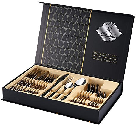 Servizio Posate, Set 24 Pezzi, Con Scatola Regalo, Lucidato A Specchio, Molto Adatto Per Famiglia, Cucina, Ristorante E Come Regalo,Silver