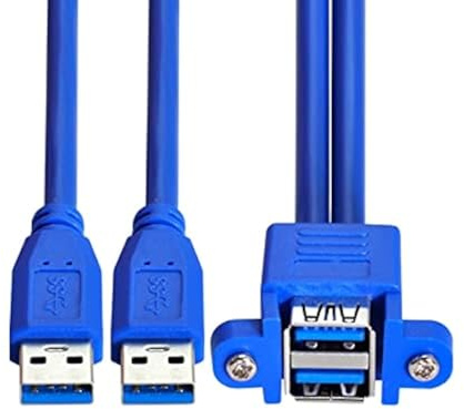 NFHK Combo Dual USB 3.0 Male to Stackable Female Extension Cable 50cm with Screw Panel Mount Holes