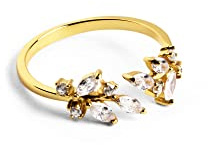 SINGULARU - Anillo Buganvilla White. Ajustable. Plata de Ley 925 con Acabado Baño de Oro de 18 Kt. Talla Unica. Joyas para Mujer
