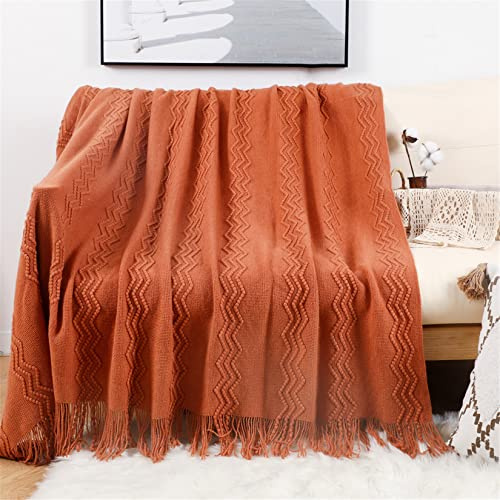 Hayisugal Sofadecke Wohndecke Boho Decke Weich Strick Decke mit Quaste Kuscheldecke Sofadecke Couch Outdoor Decke Überwurfdecke, Orange, 130 x 150cm