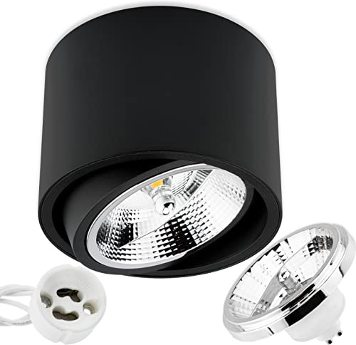 Lumiled Aufbauspot LED Aufbauleuchte Deckenspot Deckenlampe Spot Aufputz schwenkbar 15° Downlight Aluminium rund schwarz inkl. LED-Leuchtmittel ES111 GU10 Fassung 15 W Warmweiß 3000K 230V 24°