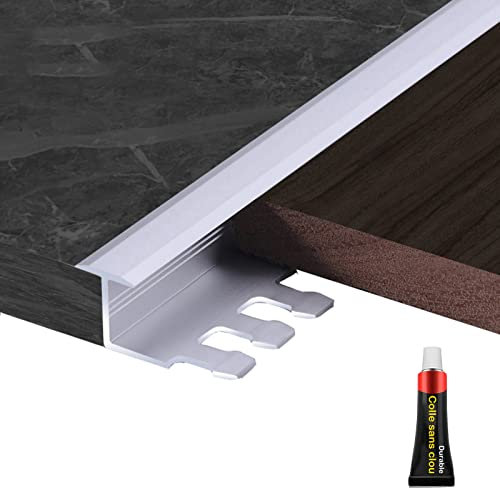 LAIDEPA T Type Unebene Böden Schwellenrampe, Dekorativ Aluminium Übergangsschiene, Innen Außen Aluminium Übergangsprofil, Ohne Bohren, Schnelle Montage,Matte Silver,140cm/55