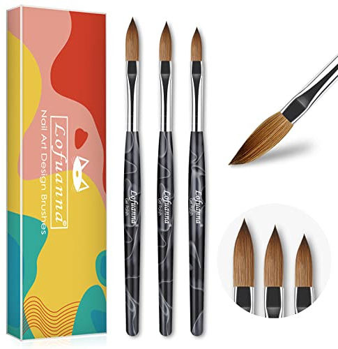 Lofuanna 3Pcs Acryl Nagel Pinsel Set,Professionelle Acryl Pinsel für Acrylpulver,Größe 10/12/14 Holzgriff Nagelkunstpinsel für Nagelverlängerung Acryl Nagel Kunst Design