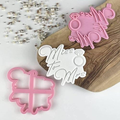 LissieLou Miss to Mrs in Delicate Font Cookie Cutter and Stamp by Luvelia Icing Stamp Fondant Embosser Hen Party Theme- Light Pink/Clear