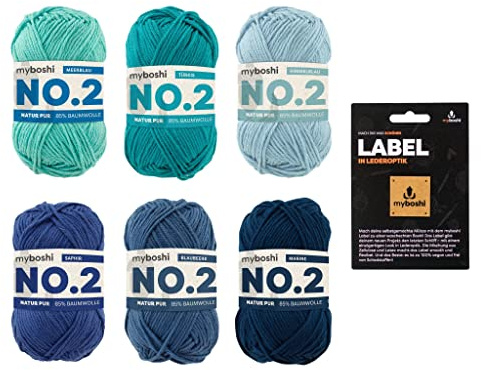 myboshi Blue Lagoon Wollpaket, No.2 Wolle in Blautönen, mit original Label, all-in-one-Paket, 6 Knäuel x 50g, Lauflänge 100m, zum Häkeln, Stricken, Babywolle, Blue Lagoon 6 Knäuel