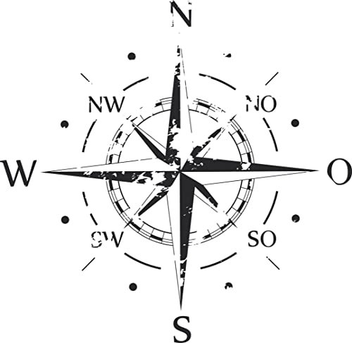 INDIGOS UG - Wandtattoo Wohnzimmer - Wandaufkleber Kompass - Himmelsrichtungen - Windrose - Marine - 80x80 cm - Schwarz - Aufkleber Kinderzimmer Schlafzimmer Küche Badezimmer Büro Dekoration