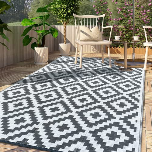 CHOSHOME Tappeto da Giardino Impermeabile 120x180CM Portatile Resistente ai Raggi UV in Plastica Riciclata per Interno ed Esterno - Balcone, Picnic, Spiaggia - Grigio