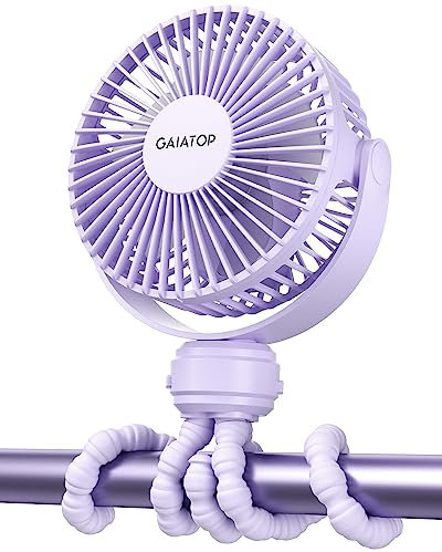 Gaiatop Mini Electric Fan with 360 Rotation, 5.5mm Gaps, Rechargeable Battery, 3 Speeds, Purple