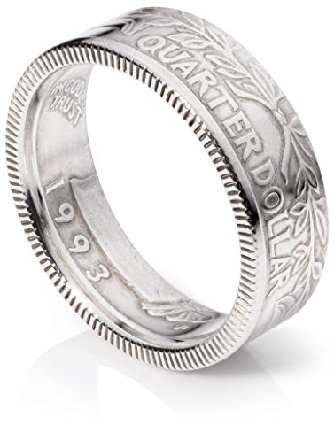 Handcrafted '92-'98 Silver Quarter Coin Ring - Tails Design with Polished Finish (1992, 10)