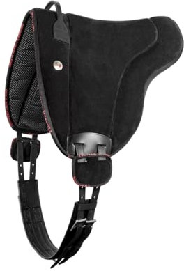 PIONEER Reitsattel aus Wildleder für natürliches Reiten, Made in Italy mit Wattierung aus Watte und Memory Foam, Bareback 46x38 cm mit Neopren-Gurt - Schwarz