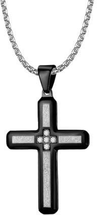 Mesnt Ketten Für Männer Kreuz, Mattes Kreuz mit Cubic Zirkonia Anhänger Halskette aus 316L Edelstahl für Männer Schwarz