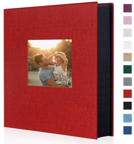 Miaikoe Album photo 10x15 400 Album en lin à glisser pour la famille Album jour de mariage Livre contient 400 photos verticales de 10 x 15 cm Rouge