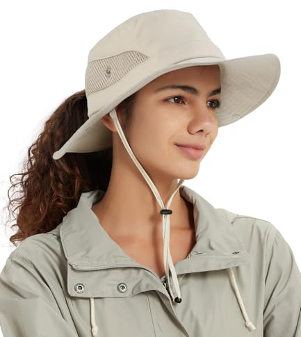 Hat Hut Wasserdichter Sonnenhut für Damen, Satin-gefüttert, UV-Schutz, Pferdeschwanz, breite Krempe, Strandhut, Fischerhut zum Wandern, Angeln (DE/NL/SE/PL, Alphanumerisch, Einheitsgröße, Beige)