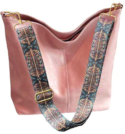 HAIWILL Umhängetasche Damen Große Crossbody Bag Damen mit Breiter Gurt Leder Hobo Bag Shopper Tasche Retro Schultertasche Handtasche für Alltag, Büro, Schulausflug und Einkauf (Rosa)