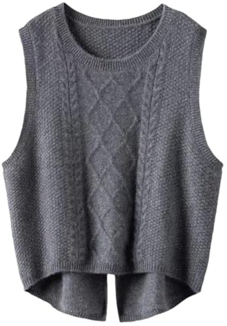Gilet in lana merino da donna, a O-collo, maglione lavorato a maglia, grigio, L