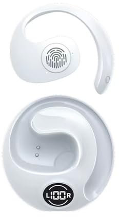 Fiauli Wireless Earbuds, Bluetooth 5.3 Headphones Wireless with Mic,Bass HIFI Stereo Sport Ear buds with Earhooks,LED Power Display Wireless Headphones In Ear,Ear EarHooks for Running Workout (White)