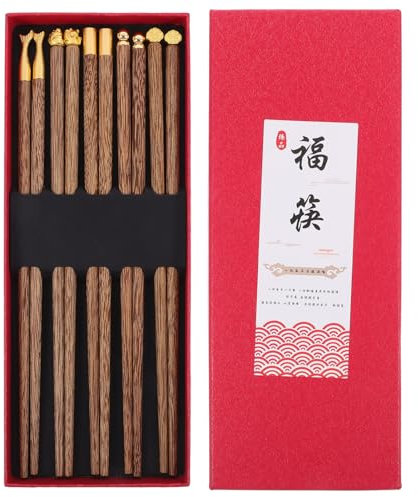 MAGICLULU 5 Paio Bacchette di Legno Riutilizzabili Bacchette Cinesi per Cibo e Cena per Cucina e Case Leggeri e Facili da Usare