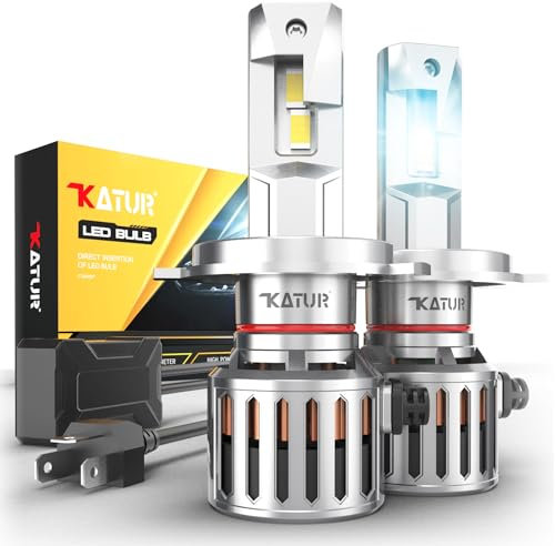 KATUR Ampoule H4 Led Voiture, 200W 40000LM 6000K Blanc 900% de luminosité Super Bright Angle de faisceau ajustable à 360 degrés 12V 24V Ampoule Led H4 Voiture Anti Erreur Kit de conversion, 2 pièces