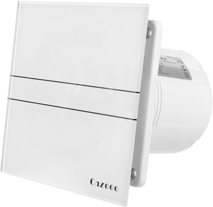 Cazooo Ventola aspirante per bagno, 100 mm, in vetro beige, silenziosa, con patta di riflusso, aspiratore da parete per doccia, cucina, WC, soffitta, 115 m³/h, 10 W, 31 dB, impermeabile IPX2