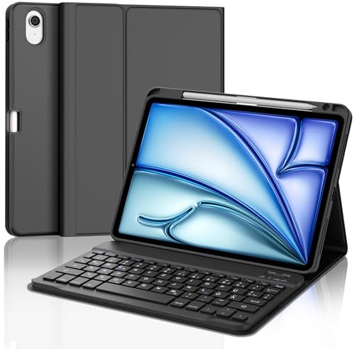 IVEOPPE Tangentbord iPad Air 6. generationen, iPad Air 11 tum fodral med tangentbord 2024, magnetiskt avtagbart Bluetooth QWERTZ tangentbord för iPad Air 6 11 tum 2024, svart