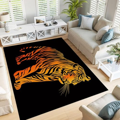GDJSMIN Wohnzimmer Teppich, Tierwelt Schlafzimmer Bettvorleger, Tiger Moderner zottelig flauschig weich Teppiche 120x180cm Anti-Rutsch Unterseite waschbarer Teppich