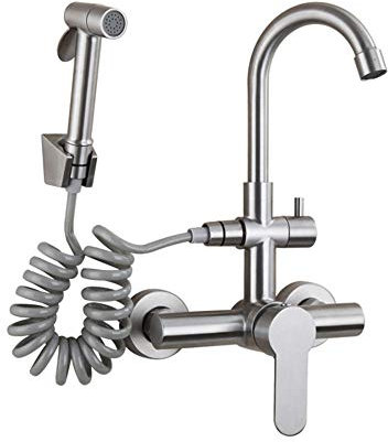 kitchen faucet Wall-mounted faucet concealed type 304 stainless steel hot and cold sink faucet spray single lever laundry pool kitchen universal rotation