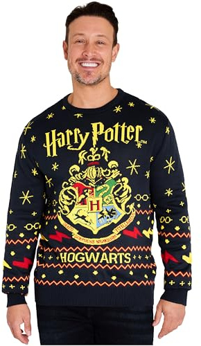 Harry Potter Gifts Ugly Christmas Sweater Men, Teens, Knit Long Sleeve Hogwarts Christmas Sweatshirt Sweater Pullover (2XL, Navy)