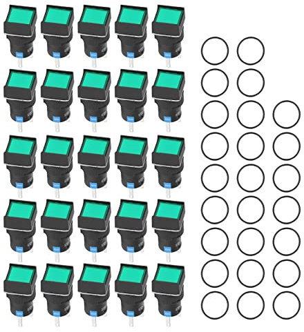 Interruttore a pulsante 25PCS Piccoli interruttori di alimentazione quadrati autobloccanti con luce 16mm 220V 5A (Verde)