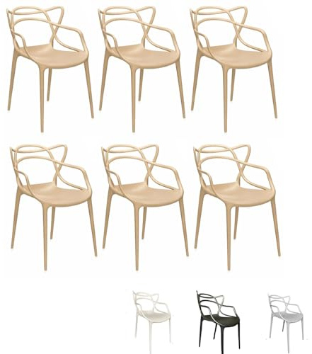 PALUPLUS 6 Sedie da Giardino Modello Twist con Schienale Intrecciato, Misura 53x52x81 cm, Sedie in Polipropilene con Seduta Ergonomica, Design Moderno, per Interno ed Esterno -161F (Tortora)