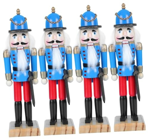 Amosfun 4 Pièces Casse Noisette Poupée Porte opération Casse-Noix Chiffres de Casse-Noix Figurine Decoration Cuisine décoration Cuisine Parure en Bois Soldat en Bois de Noyer Coton Blue