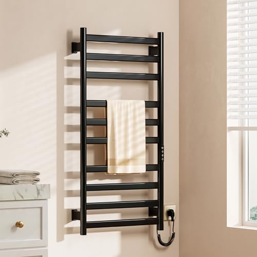OihPaw Scaldasalviette Elettrico,Nero Montato a Parete termoarredo da Bagno,Le Dimensioni Sono:1000×500mm,con Touch Screen,Timer e Temperatura Regolabile scalda Asciugamani Elettrico