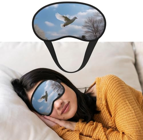 Augenmaske zum Schlafen, atmungsaktiv, lichtblockierend, Schlafmaske, eine weiße Taube fliegt bei Nacht, Augenbinde, weich, bequem, Nacht-Augenschutz, für Männer und Frauen, Augenabdeckung für