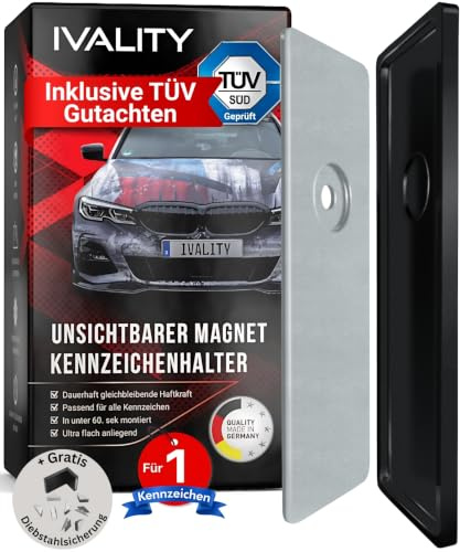 Ivality Porta targa Magnetico Senza Cornice per 1 Targa, Supporto Magnetico Invisibile per Auto, Portatarga Intercambiabile Austria, Omologato Stradale, Testato TÜV fino a 350 km/h