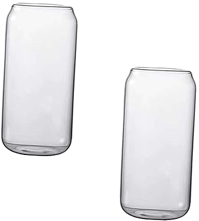 KOCKSHION Vasos de Agua Creativos de Vidrio Transparente Forma de Lata 550ml 2 Piezas para Hogares y Restaurantes Resistentes al Calor para Bebidas