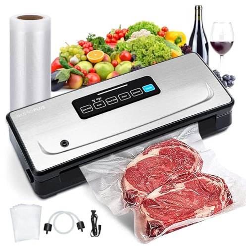 Envasadora al vacío 7 en 1 con 5 bolsas de vacío, 85 kpa sellador al vacío profesional para alimentos, doble soldadura, ideal para cocina y restaurante conservación de alimentos