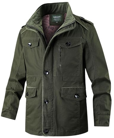 Saharienne Homme Été - D'extérieur Décontractée Coton Classique Coupe-Vent Cargo Militaire Style Printemps Automne Travail Casual Léger Blouson Veste Demi-Saison Manteau avec Poche