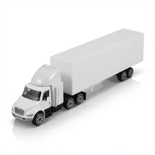 Hemoton Diecast Semi Truck Toy, Metal Cab 18 Wheeler Vehicle Model, White Tractor Box Container Playset for Boys Kids, Realistic Long Hauler