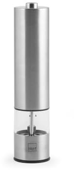 H&H Macinapepe/Macinasale Elettrico in Acciaio Inox | Macina in Ceramica con Luce LED Integrata | Regolazione Finezza | Funziona con 4 Batterie AA (non incluse)