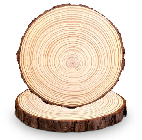 2 dischi di legno, dischi per log in legno, 28 – 30 cm, rotondi, in legno naturale, spessore 2 mm, piastra in legno lucidato, rotondo, disco d'albero, sottobicchieri in legno, per fai da te, matrimoni
